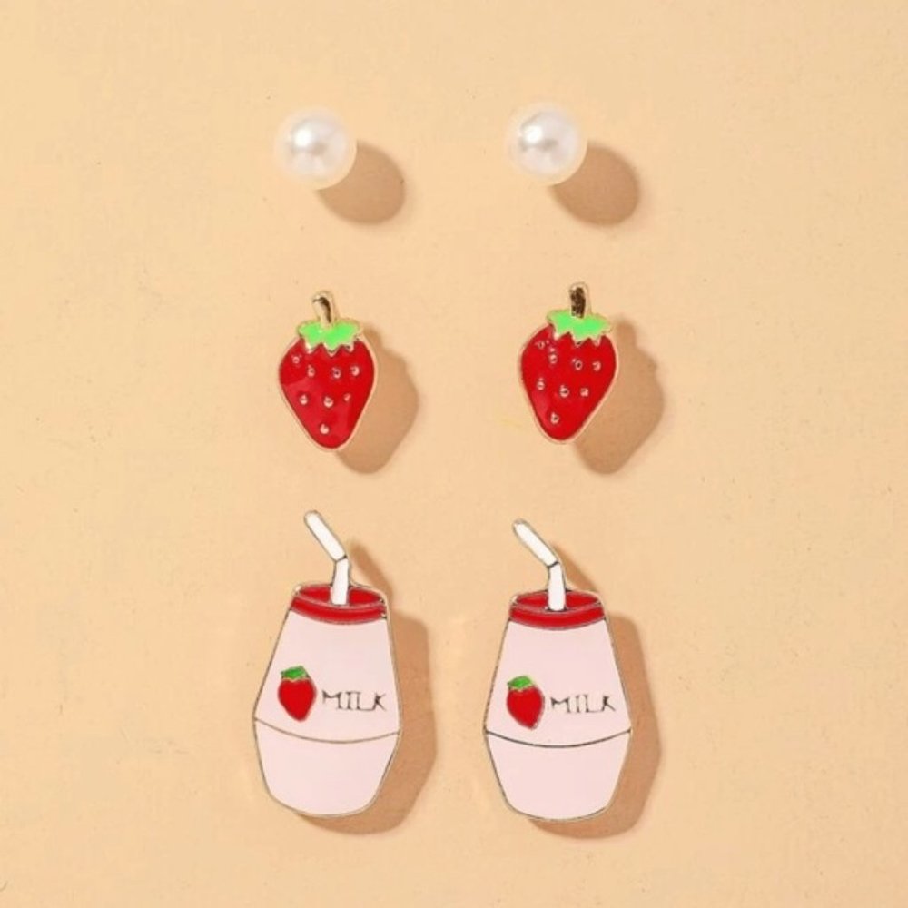 3/$30 STRAWBERRY & MILK EARRINGS SET
